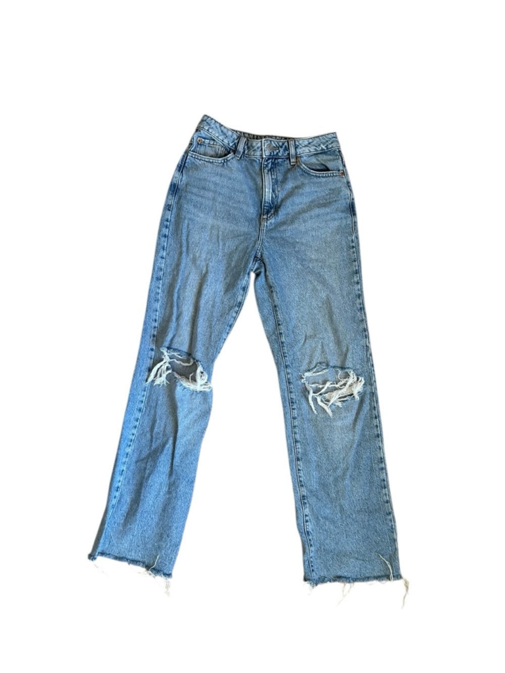 Garage Light Blue Straight Leg Jeans with Frayed Hem